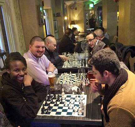 Photo of smiling chess players